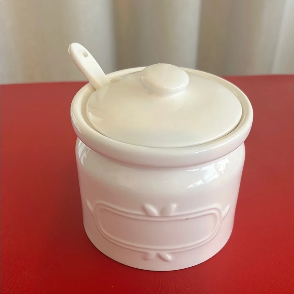 Una Porcelain White Lidded Jar, Norpro Jar With Spoon, Vintage Sugar Jar